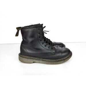 Dr. Martens KIDS US2 Unisex Delaney Combat Boots Black Leather 8 Eye Side Zip